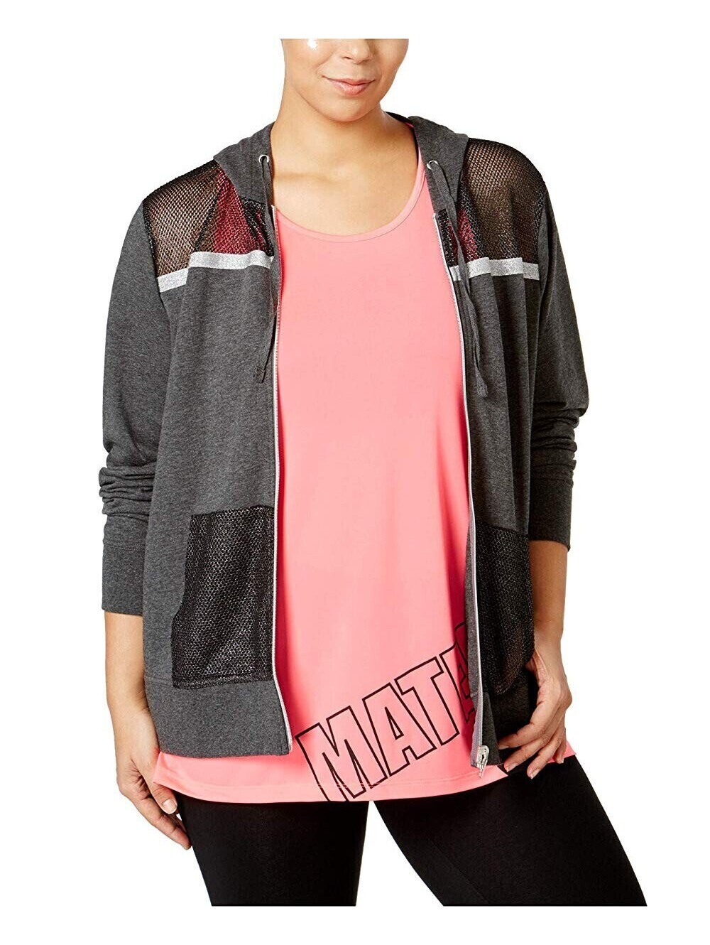 Material Girl Womens Plus Size Mixed Metal Zip Hoodies Size 1X